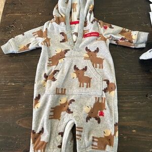 Cute Moose Print Baby Onesie with Hood
